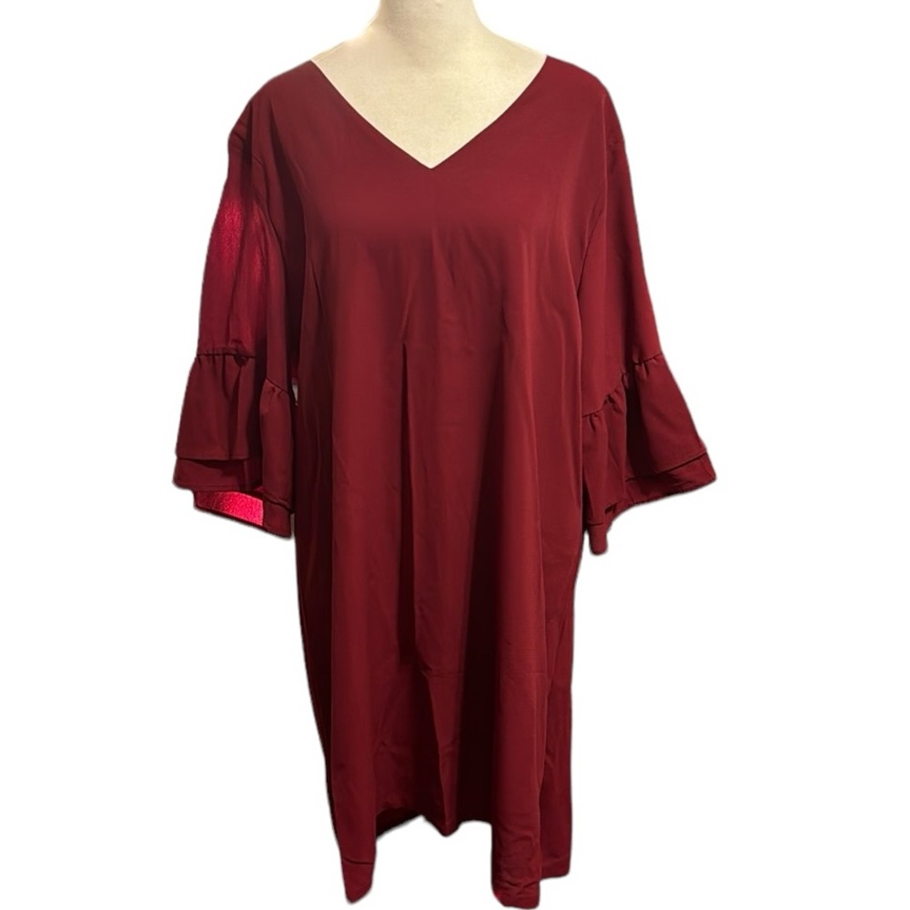 Classic brick red elegant dress with ruffle sleeves